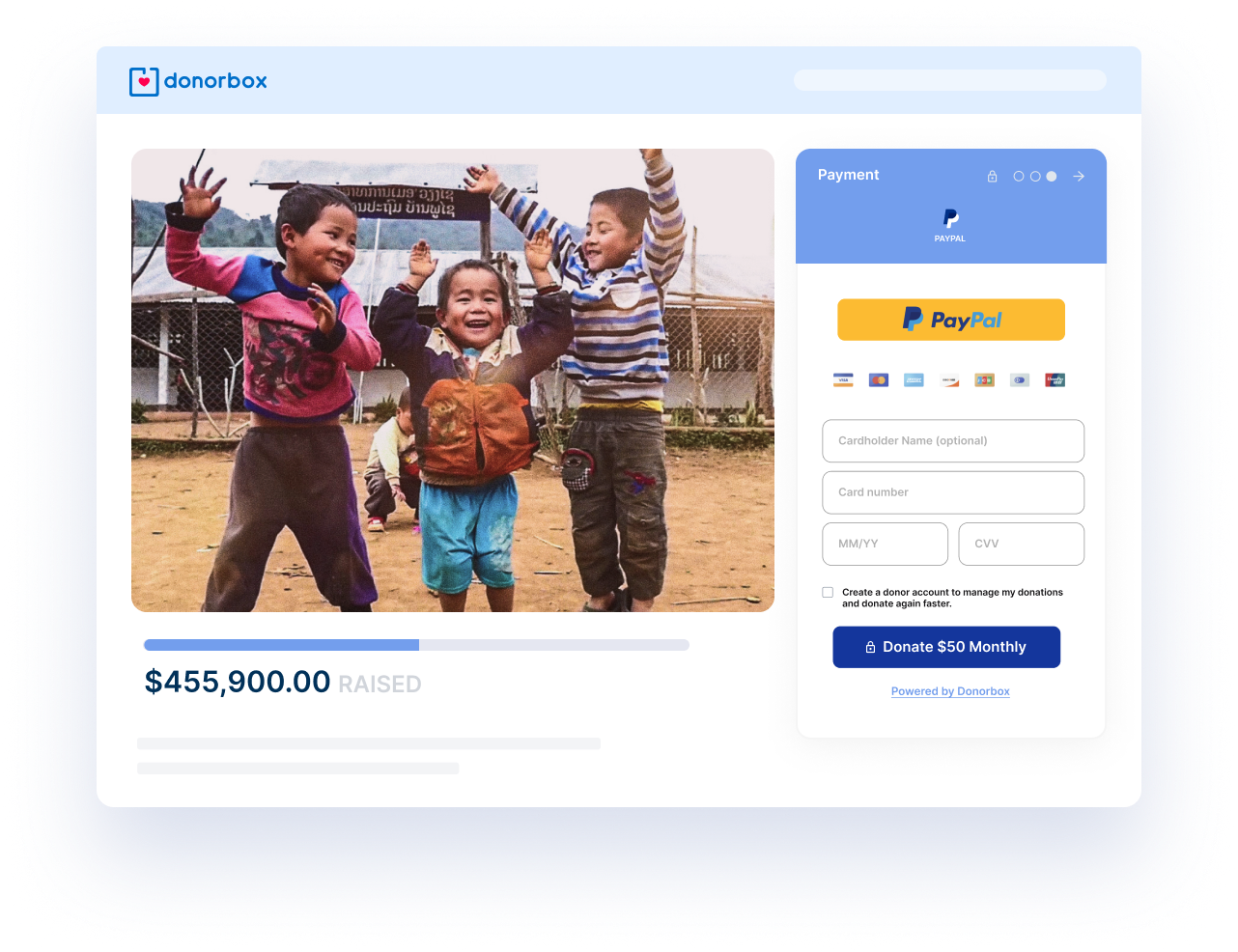 Fundraise with the ease of Donorbox and the safety of PayPal Fundraise with the ease of Donorbox and the safety of PayPal